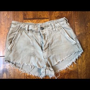 Army green khaki high waisted cutoff shorts